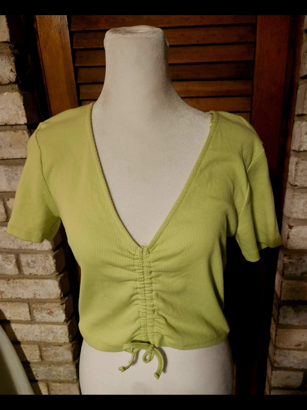 Zara Lime Green Ruched Tie-Front V-Neck Crop Top